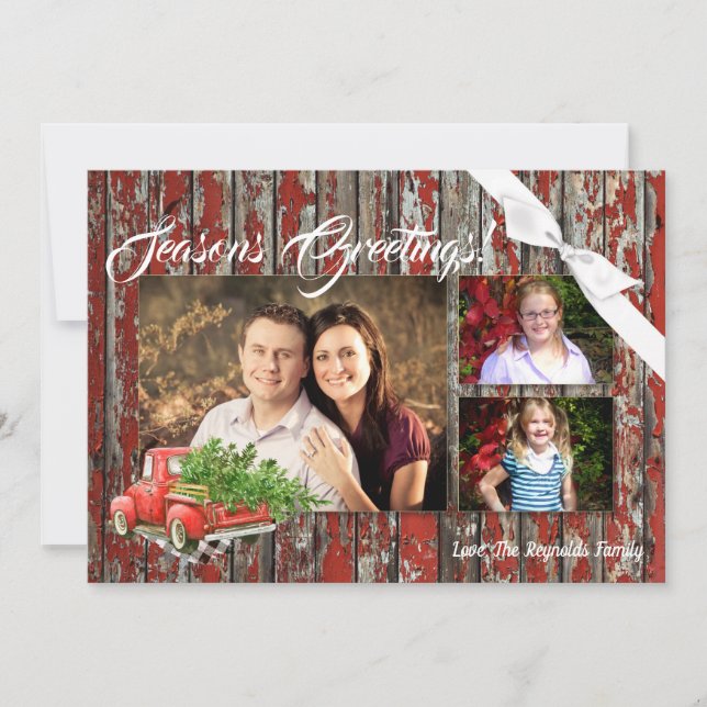 Tarjeta fotográfica XMAS de Navidades rojos de árb (Anverso)