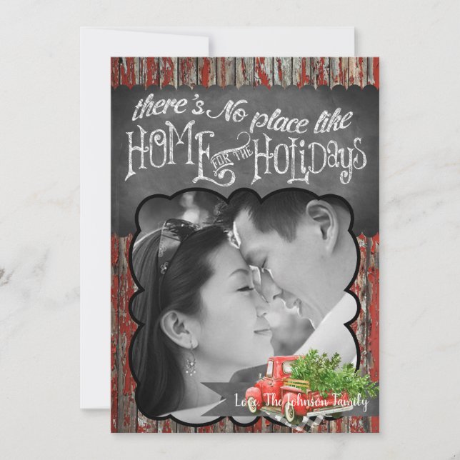 Tarjeta fotográfica XMAS de Navidades rojos de árb (Anverso)