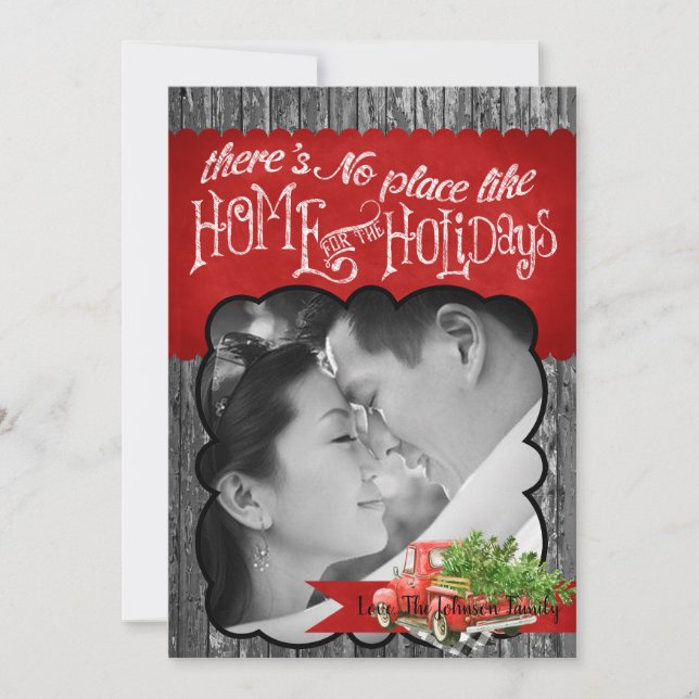 Tarjeta fotográfica XMAS de Navidades rojos de árb (Anverso)