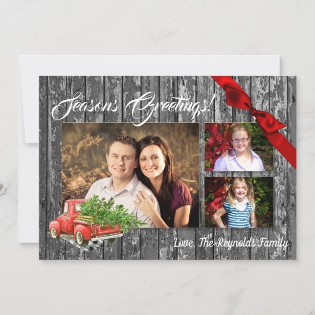 Tarjeta fotográfica XMAS de Navidades rojos de árb (Anverso)