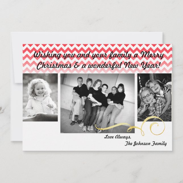 Tarjeta fotográfica XMAS Red Chevron Ombre para Na (Anverso)