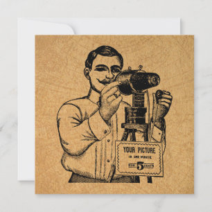 Tarjeta Fotógrafo antiguo con cámara