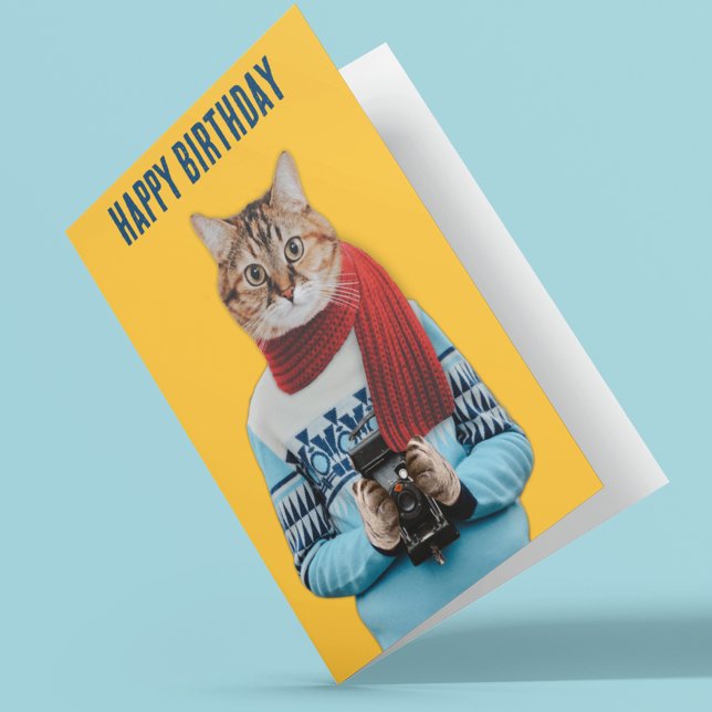 Tarjeta Fotógrafo de gato en el Personalizable de suéter v (Subido por el creador)