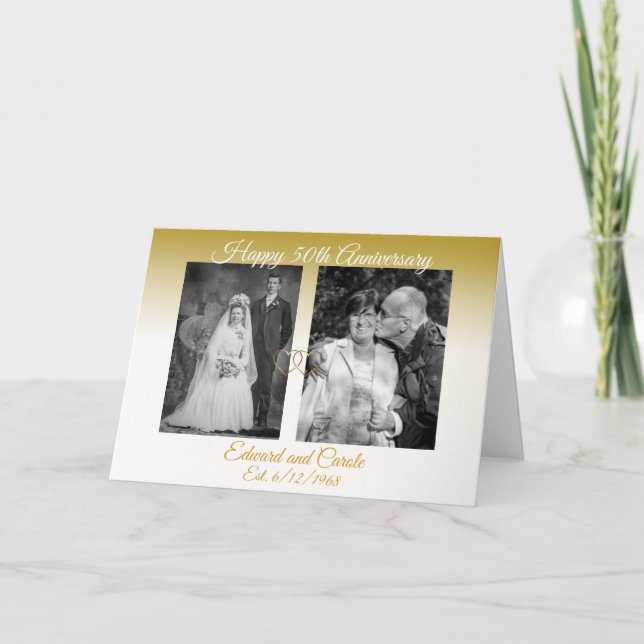Tarjeta Fotos de Boda Personalizadas de Oro 50 Aniversario (Anverso)
