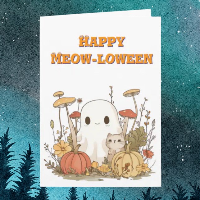 Tarjeta Fotos de Fantasma de Gato Feliz Meow Loween Hallow (Subido por el creador)
