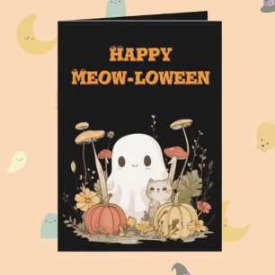 Tarjeta Fotos de Fantasma de Gato Feliz Meow Loween Hallow
