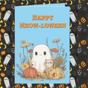 Tarjeta Fotos de Fantasma de Gato Feliz Meow Loween Hallow