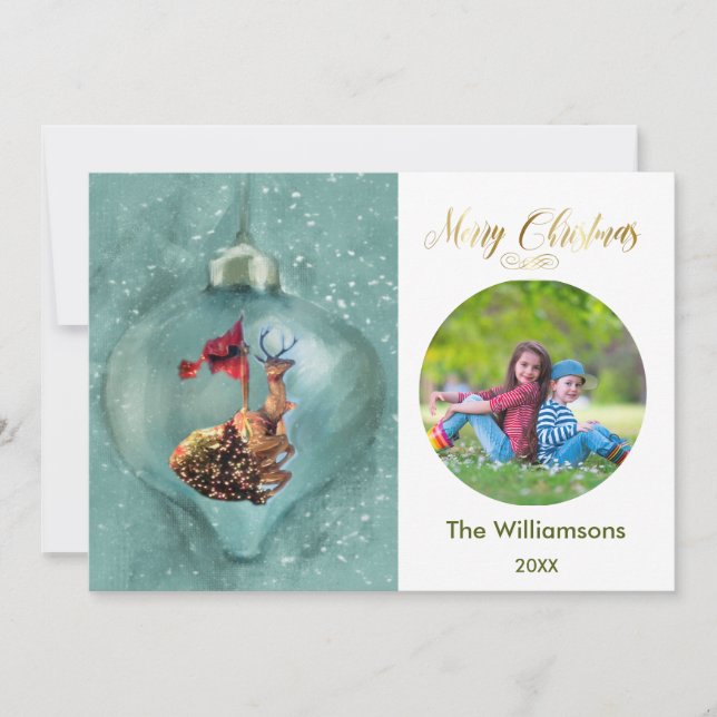 Tarjeta Fotos de la familia de renos con ornamentos navide (Anverso)