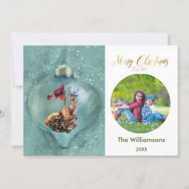 Tarjeta Fotos de la familia de renos con ornamentos navide