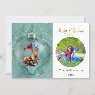 Tarjeta Fotos de la familia de renos con ornamentos navide