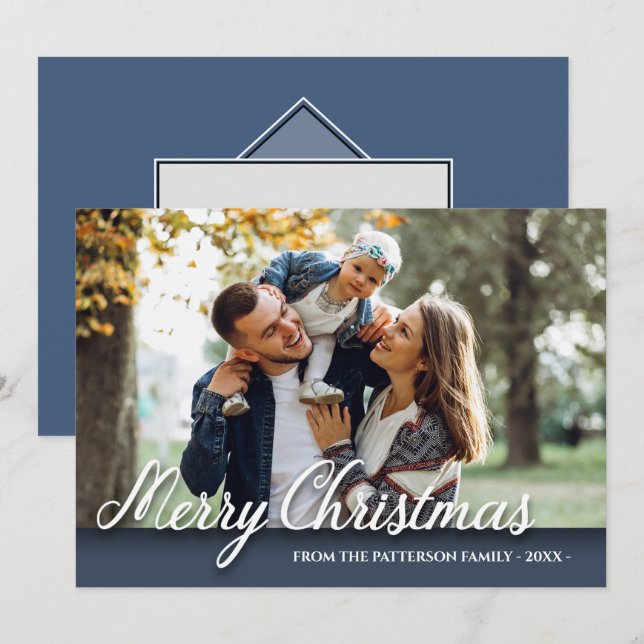 Tarjeta Fotos de la familia navideña Feliz de elegancia az (Anverso / Reverso)