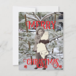 Tarjeta Fotos de Nieve y Poinsettias Feliz Navidad
