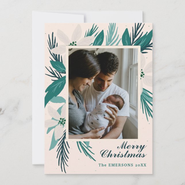 Tarjeta Fotos de poinsettias blancas de Feliz Navidad (Anverso)