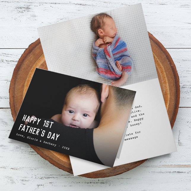 Tarjeta Fotos del Feliz Día del Primer Padre 2 (Happy First Father's Day 2 Photos Card)