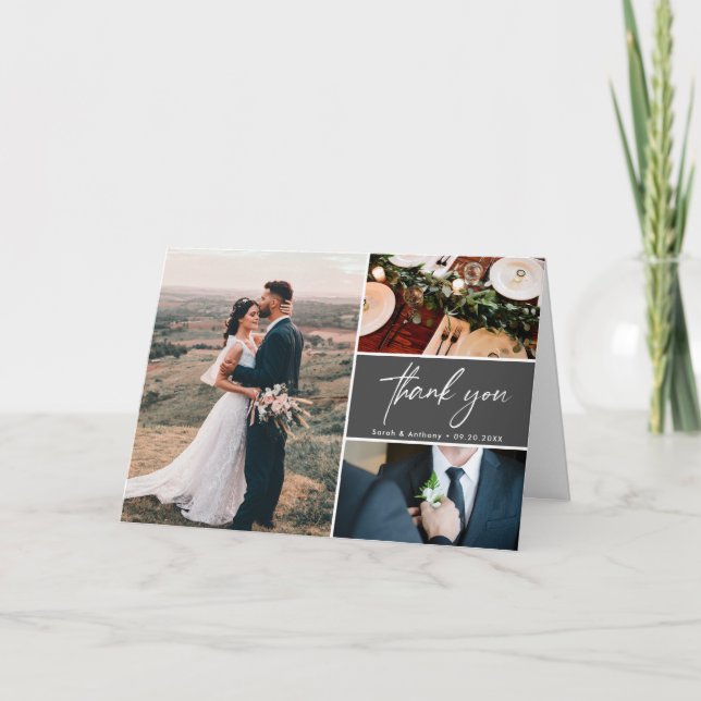 Tarjeta Fotos del Personalizado de Mod Gray Boda Manejo (Anverso)
