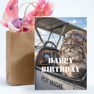 Tarjeta Fotos del piloto de gatos de cumpleaños y aviación
