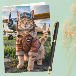 Tarjeta Fotos del piloto de gatos de cumpleaños y aviación