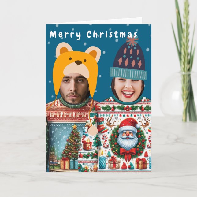 Tarjeta Fotos divertidas Navidades personalizados vacacion (Anverso)