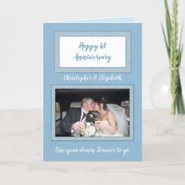 Tarjeta Fotos en azul y blanco del aniversario del boda