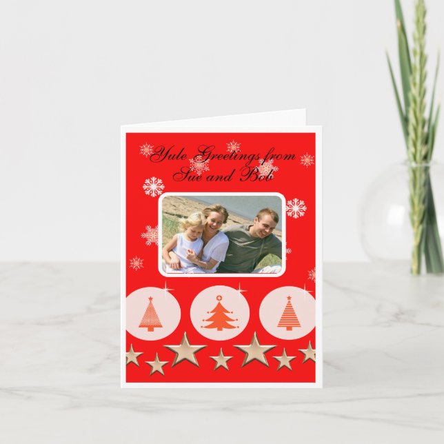 Tarjeta Fotos familiares de árboles de navidad rojos (Anverso)