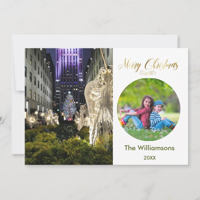 Tarjeta Fotos familiares y árboles de Rockefeller de navid (Anverso)
