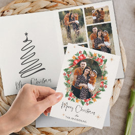 Tarjeta Fotos multifamiliares de Red Florals Feliz Navidad