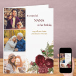 Tarjeta Fotos Nana 3: Cumpleaños de las Rosas Rojas<br><div class="desc">Tarjeta de foto cumpleaños Personalizado para un Nana especial. La redacción es editable, si quieres cambiar NANA a abuela, mamá o lo que prefieras. También puede editar el mensaje dentro y por supuesto añadir 3 de sus fotos favoritas en el frente. El diseño presenta rosas y flores rojas y una...</div>