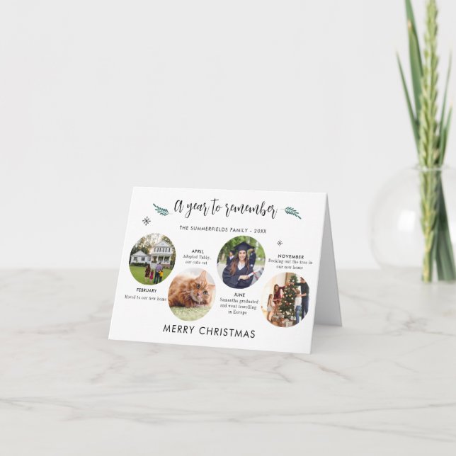 Tarjeta Fotos navideñas de Feliz Fiestas de la cronología (Anverso)