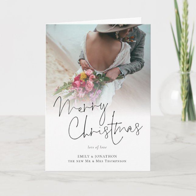 Tarjeta Fotos navideñas de los recién casados modernos dob (Anverso)