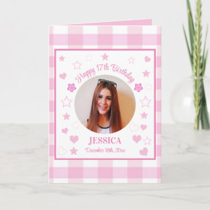 Tarjeta Fotos personalizados Saludo de cumpleaños 17 Rosad