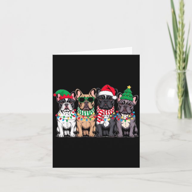 Tarjeta Four French Bulldog Dogs Christmas Funny Santa Rei (Anverso)