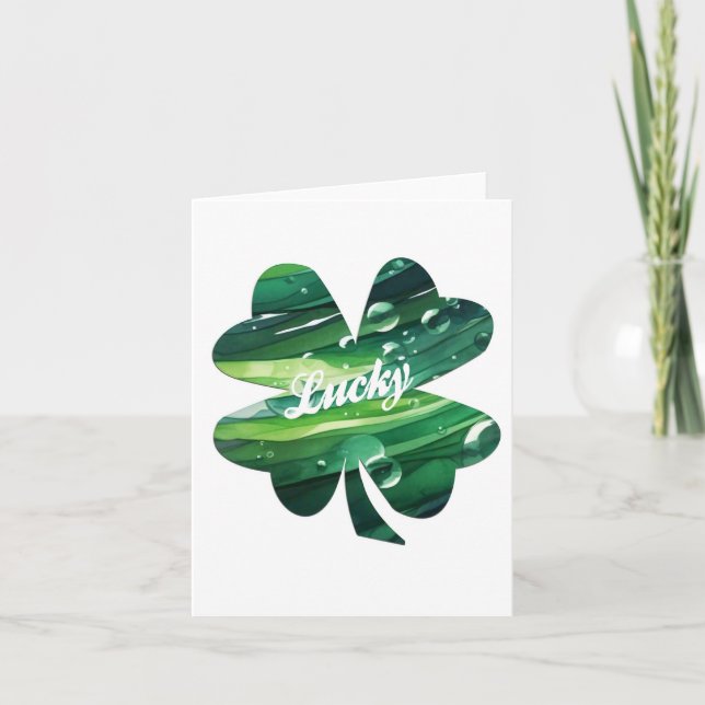 Tarjeta Four Leaf Clover Lucky Watercolor Shamrock Graphic (Anverso)