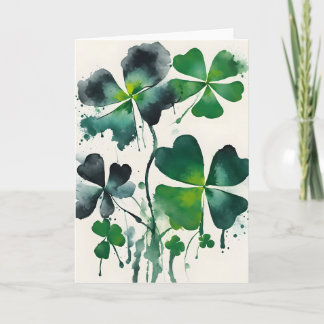 Tarjeta Four-leaf clover - Watercolor flowers