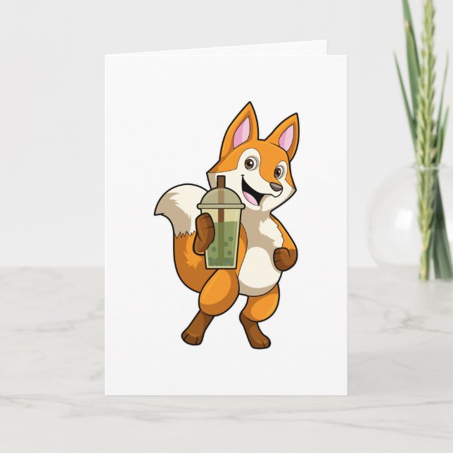 Tarjeta Fox bebiendo con té de burbuja (Anverso)