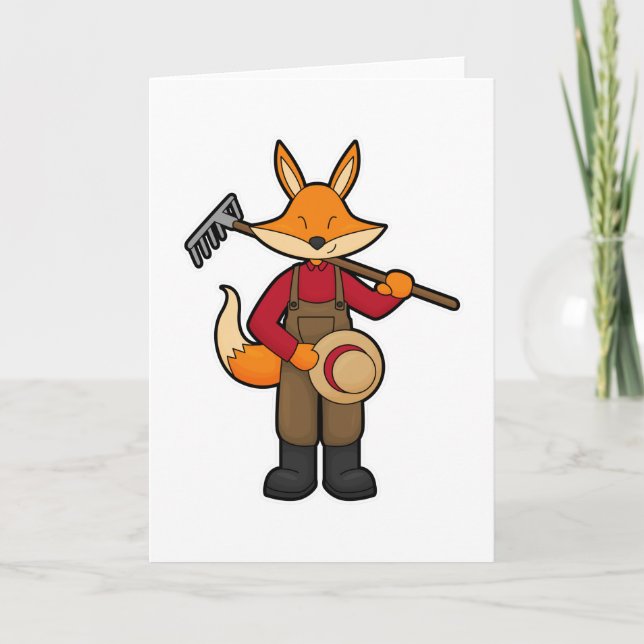 Tarjeta Fox como granjero con pastel y Gorra (Anverso)