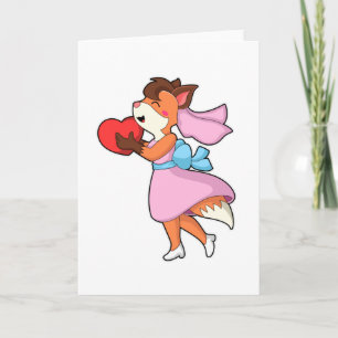 Tarjeta Fox como novia con vestido y corazón