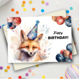 Tarjeta Fox con globos y Gorra Fiesta feliz cumpleaños
