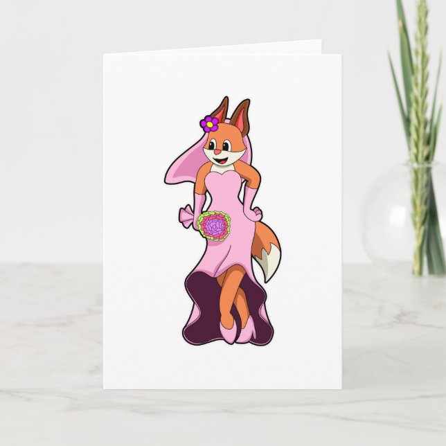 Tarjeta Fox con vestido Boda y Bunch de Flor (Anverso)