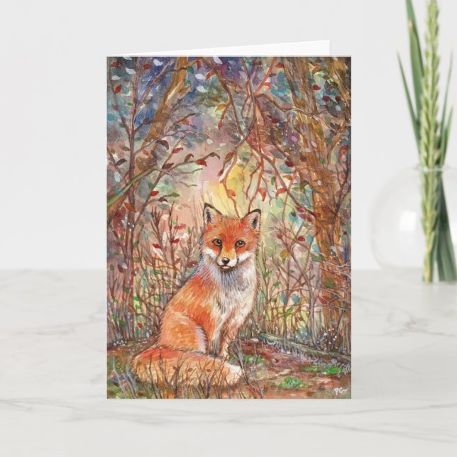 Tarjeta Fox en Bosque de Otoño (Anverso)