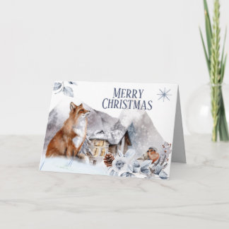 Tarjeta Fox en la cabaña de troncos forestales del país de