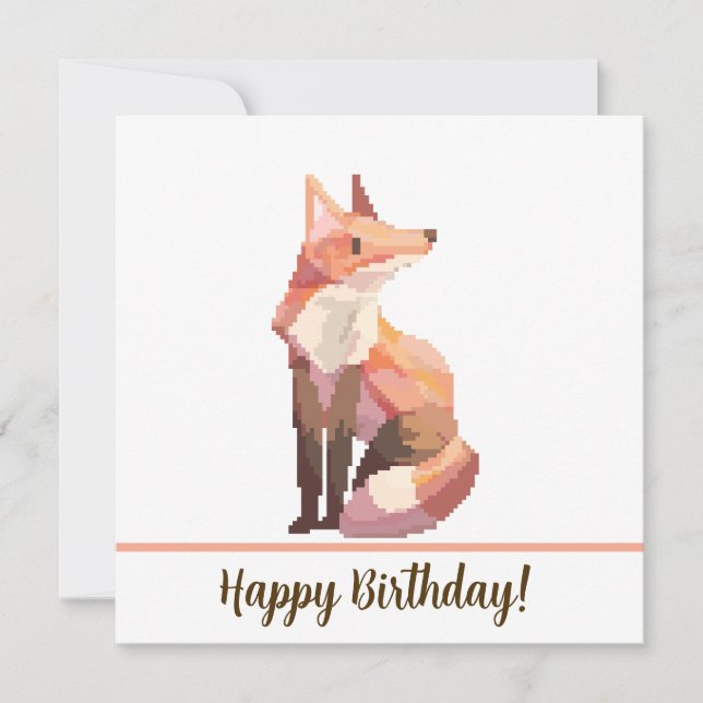 Tarjeta Fox Happy birthday Pixelart, Pixel Art (Anverso)