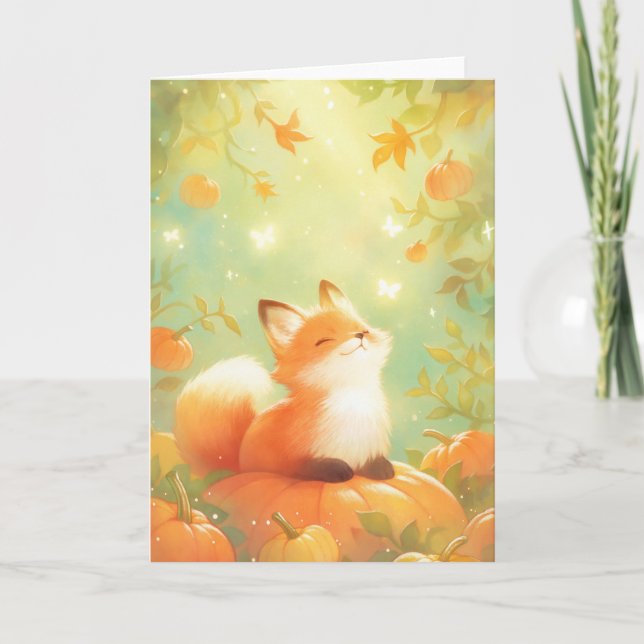Tarjeta Fox Pumpkin Perch (Anverso)
