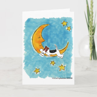 Tarjeta Fox terrier del alambre en la luna