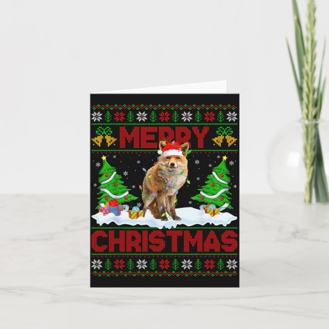 Tarjeta Fox Ugly Xmas Sweater Funny Fox Animal Merry Chris (Anverso)