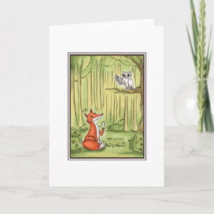Tarjeta Fox y Owl en un bosque