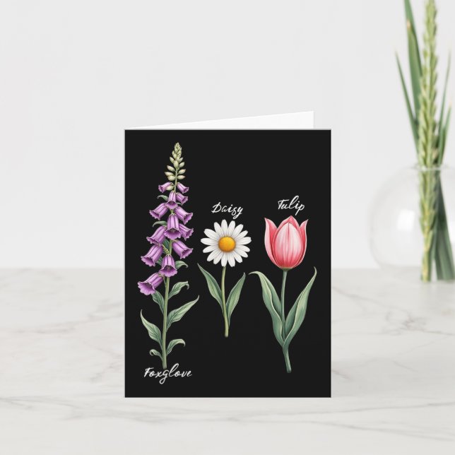 Tarjeta Foxglove Daisy Tulip Flower Design Floral Chica Ma (Anverso)
