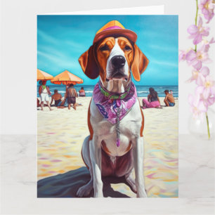 Tarjeta Foxhound americano en la playa, regalo de verano