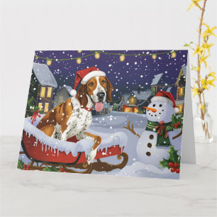 Tarjeta Foxhound inglés americano en trineo de nieve Navid