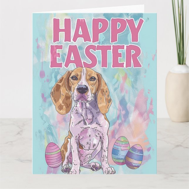Tarjeta Foxhound inglés americano feliz Pascua (Anverso)