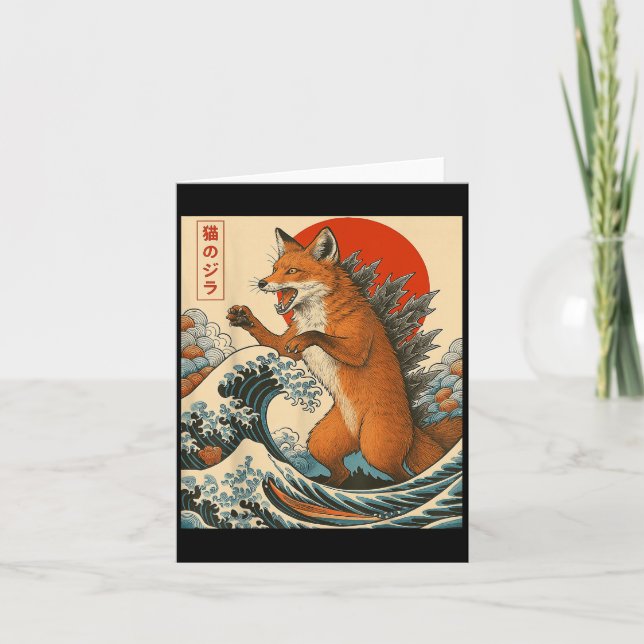 Tarjeta Foxzilla Fox Arte Japonés Gracioso Para Hombres Mu (Anverso)